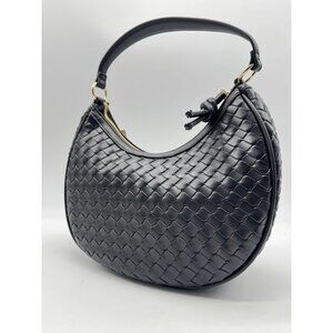 Macy's On 34th woven faux-leather shoulder hobo crossbody bag - Black
